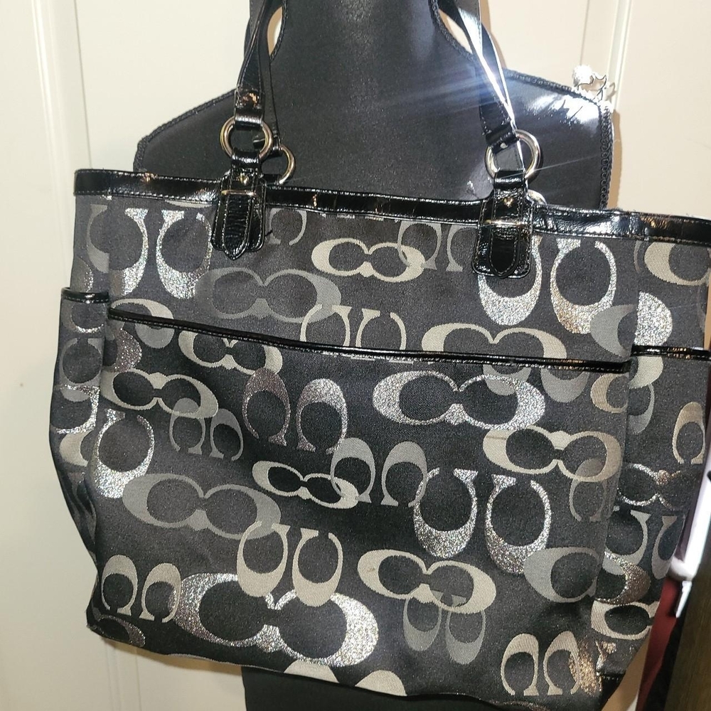Coach Black and Silver Signature Tote